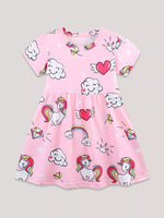 Children's Cartoon Unicorn Print Short Sleeve Dress