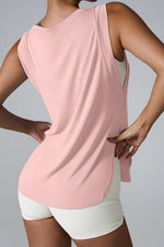 Slit Round Neck Active Tank - Ladyez