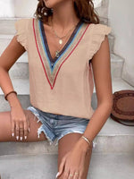 V-Neck Ruffled Cap Sleeve Blouse
