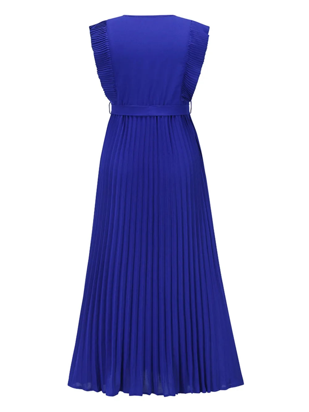 Tied Surplice Cap Sleeve Pleated Dress - Ladyez