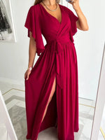 Flutter Sleeve Surplice Tie Waist Dress - Ladyez
