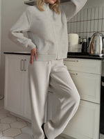Casual Knit Zip-Up Cardigan and Wide-Leg Pants Set