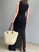 Openwork Slit Round Neck Cover-Up - Ladyez