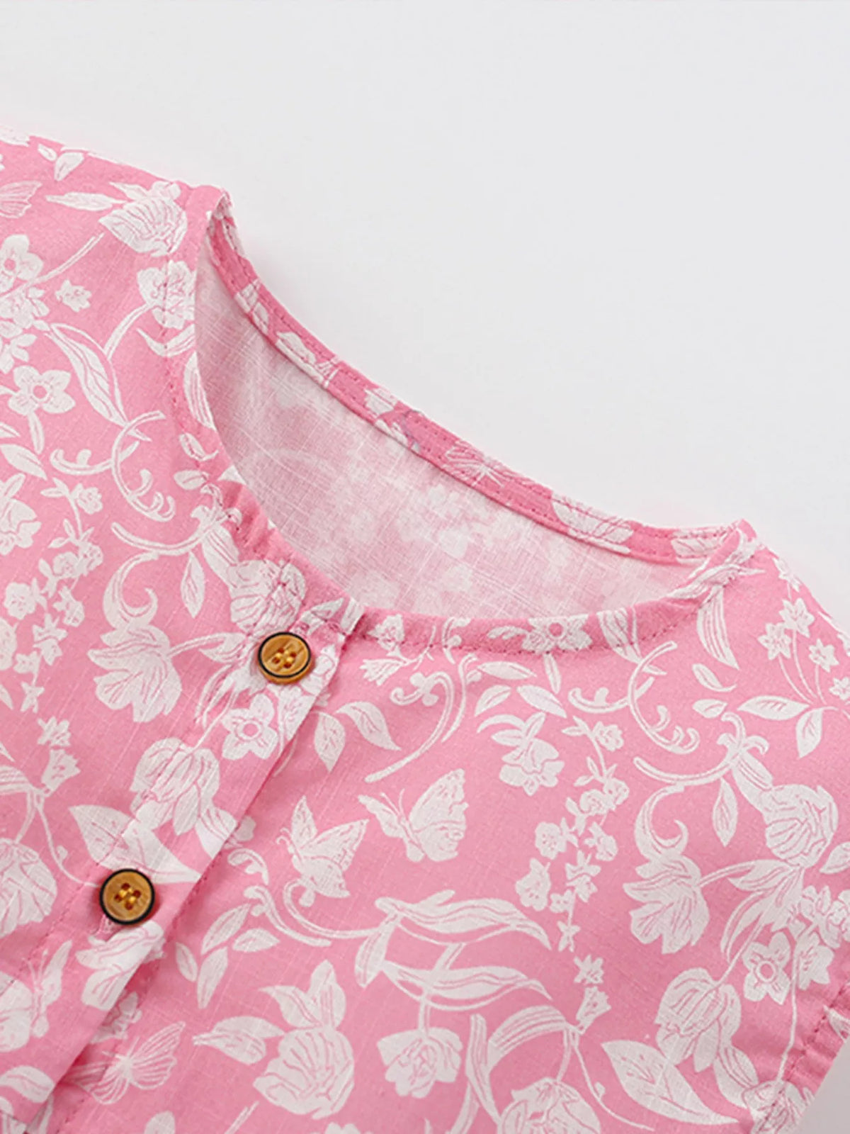 Children's Floral Print Button-Front Casual Dress