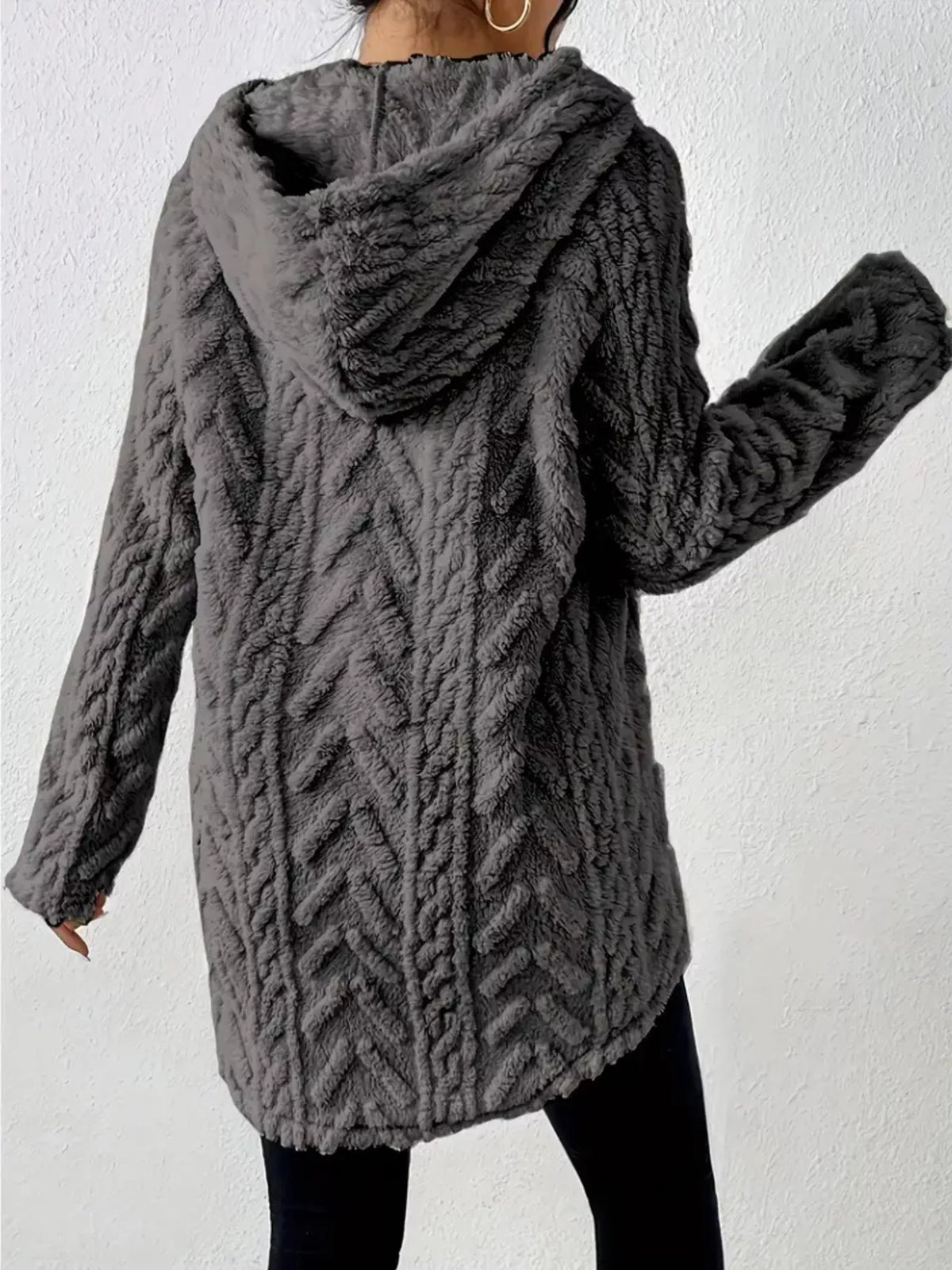 Cozy Textured Drawstring Fleece Hoodie