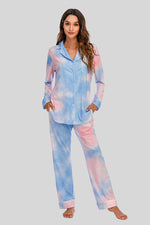 Collared Neck Long Sleeve Loungewear Set with Pockets - Ladyez