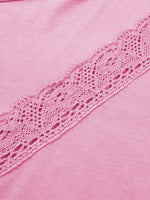 Raw Cut Notched Neck Lace Patchwork Detail Mineral Wash Tee