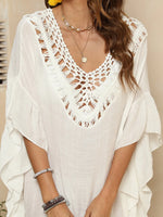 Cutout Ruffled Half Sleeve Cover-Up - Ladyez