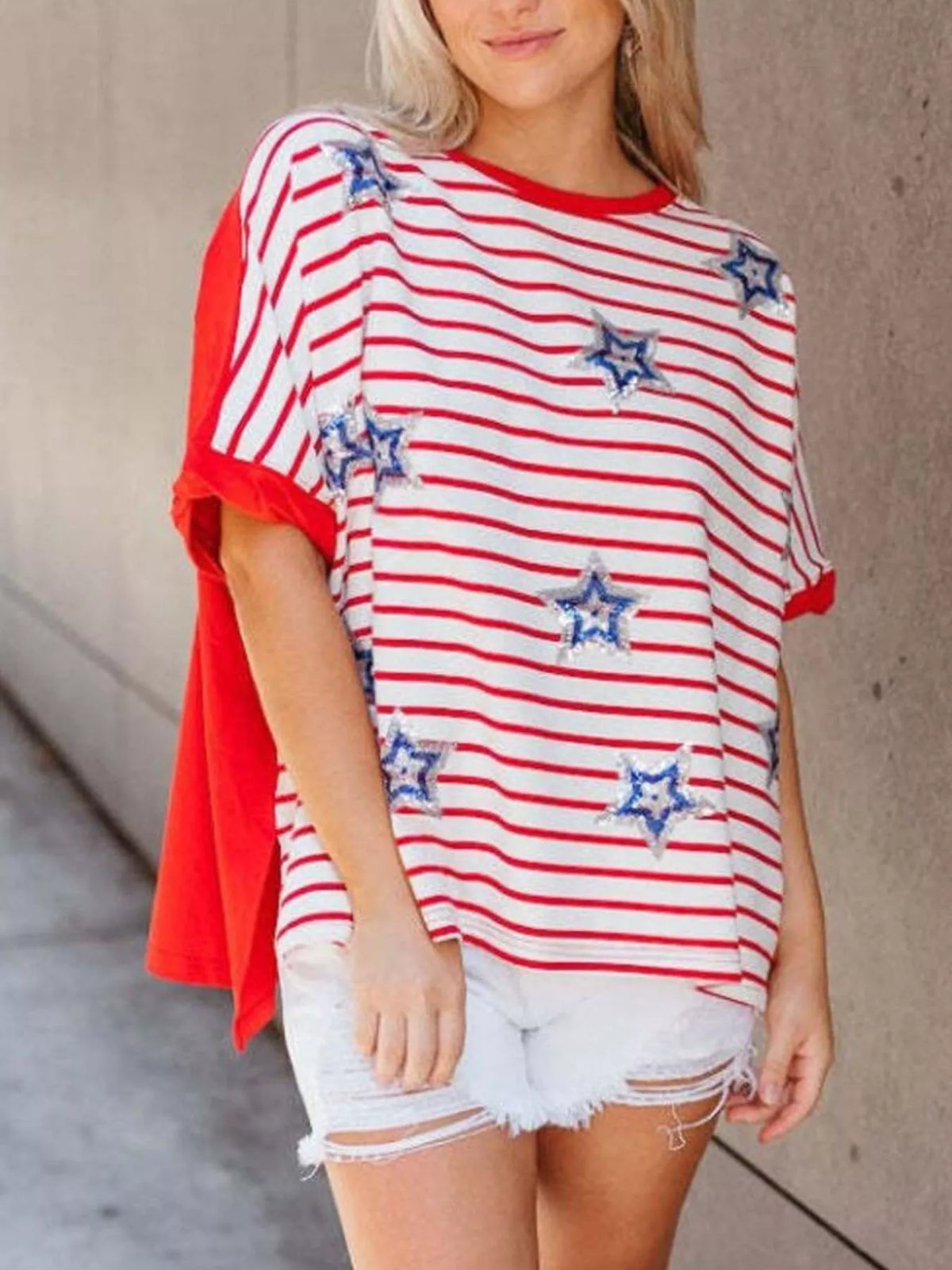 Striped Star Sequin Patriotic T-Shirt