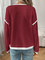 Ribbed Knit Contrast Trim Sweater