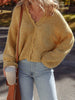 Lantern Sleeve Scallop V Neck Buttoned Front Cardigan