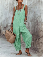 Full Size Striped Square Neck Wide Leg Jumpsuit Plus Size