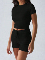 Round Neck Short Sleeve Top and Shorts Set - Ladyez