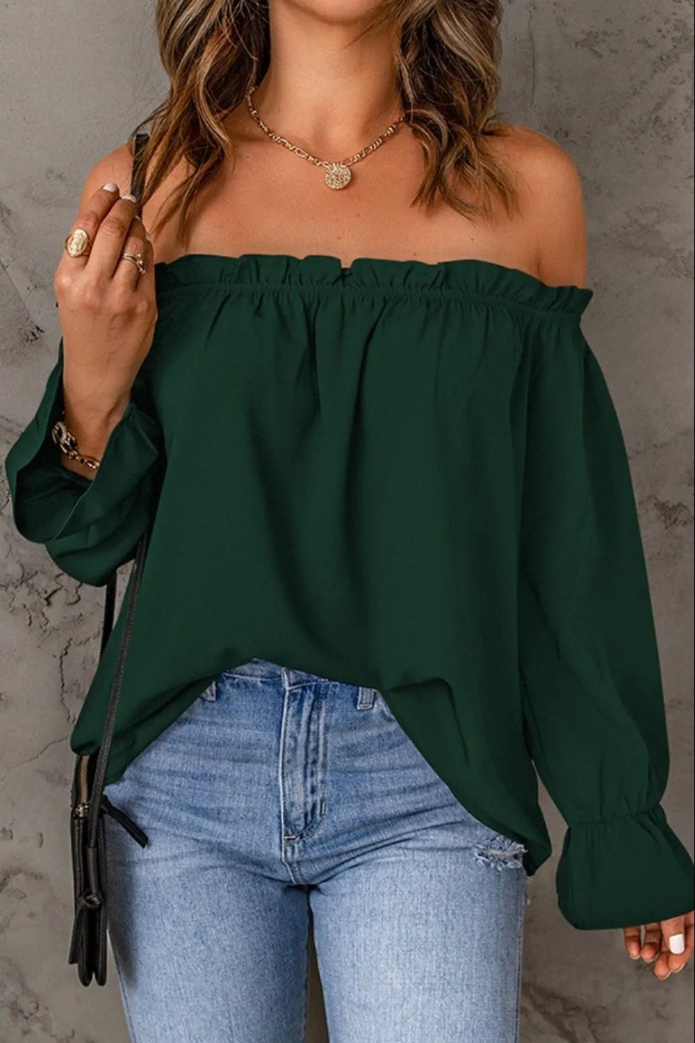 Frill Off-Shoulder Flounce Sleeve Blouse - Ladyez