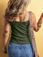 Full Size Ribbed Button Front Tie Hem Cami Tank Top Plus Size