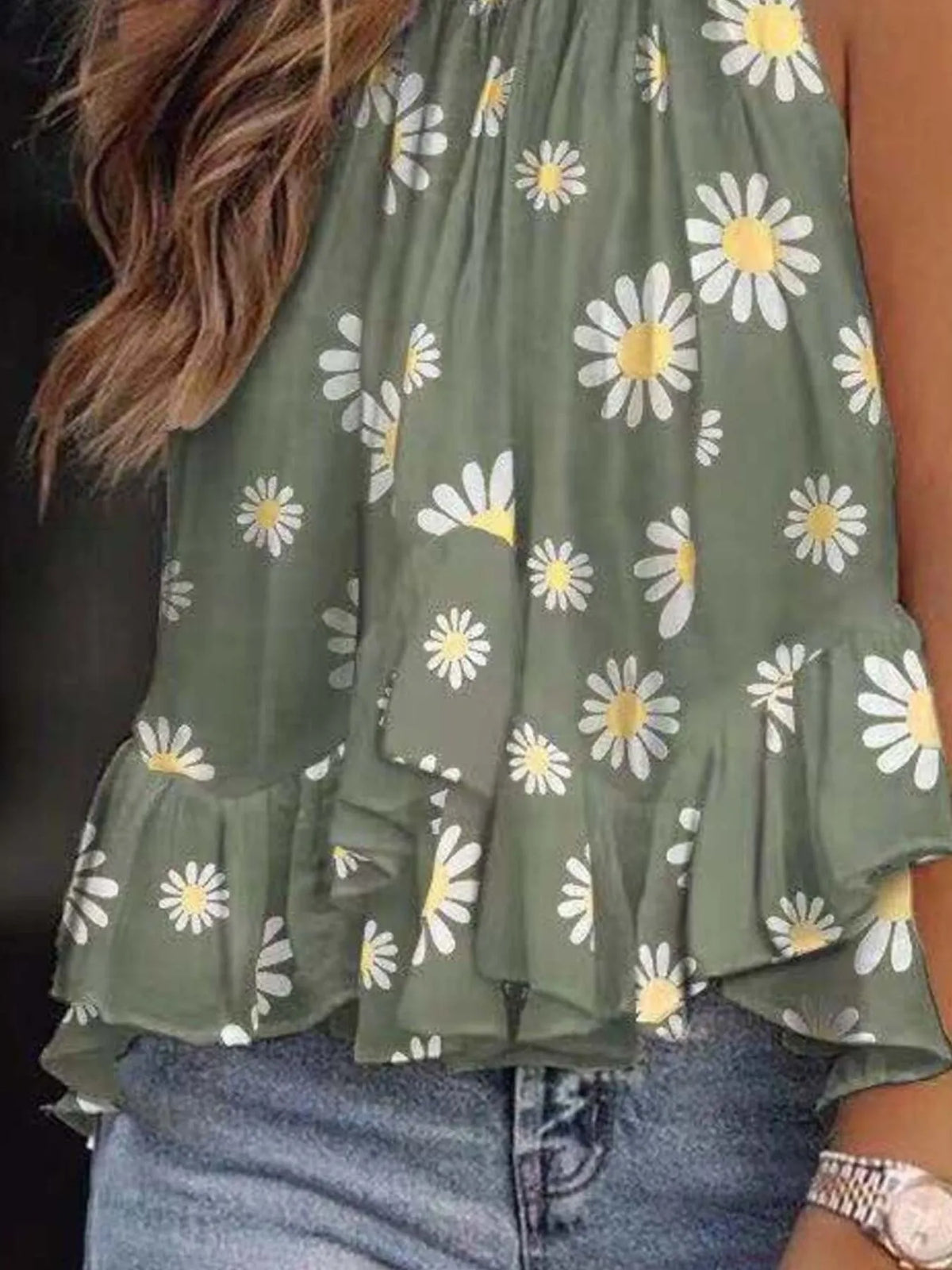 Ruffled Printed Halter Neck Cami Top - Ladyez
