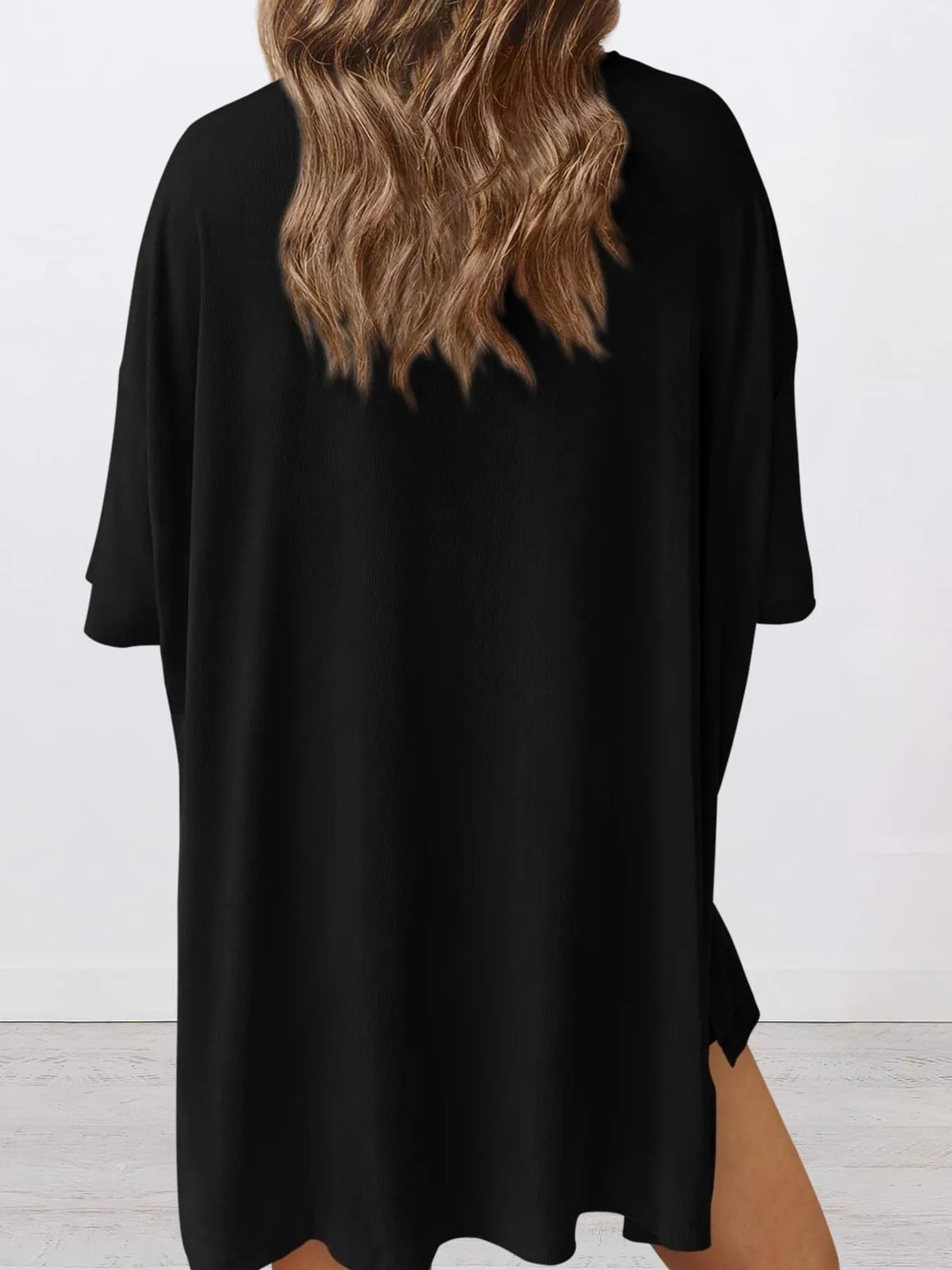 Full Size Oversized Slit Round Neck Top and Shorts Lounge Set Plus Size - Ladyez