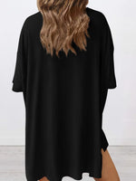 Full Size Oversized Slit Round Neck Top and Shorts Lounge Set Plus Size - Ladyez