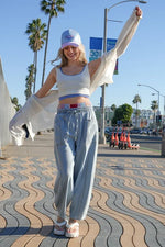 VERY J Washed Chambray Barrel Denim Pants