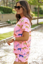 Animal Round Neck Top and Shorts Lounge Set - Ladyez