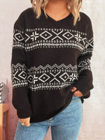 Geometric Dropped Shoulder Long Sleeve Sweater