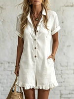 Full Size Button Front Ruffled Hem Romper Plus Size