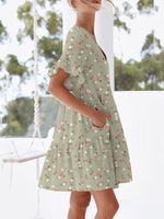 Polka Dot V-Neck Short Sleeve Mini Dress - Ladyez