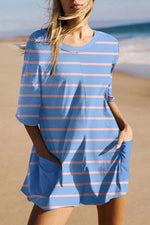 Striped V-Neck Half Sleeve Romper