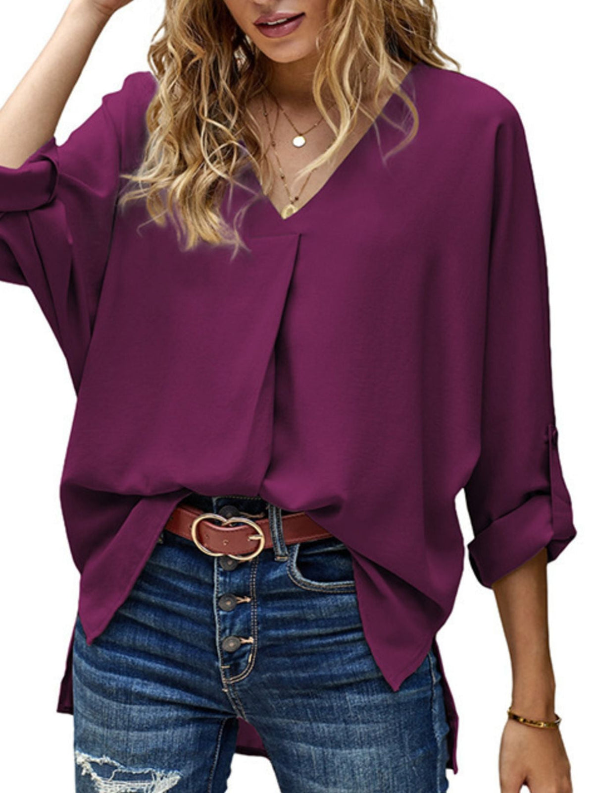 Elegant V-Neck Long Sleeve Blouse