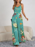 FAM-FAM Decorative Button Spaghetti Strap Wide Leg Jumpsuit - Ladyez
