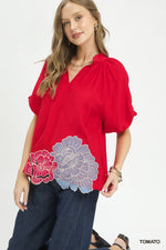 Umgee Floral Embroidered Hem Blouse