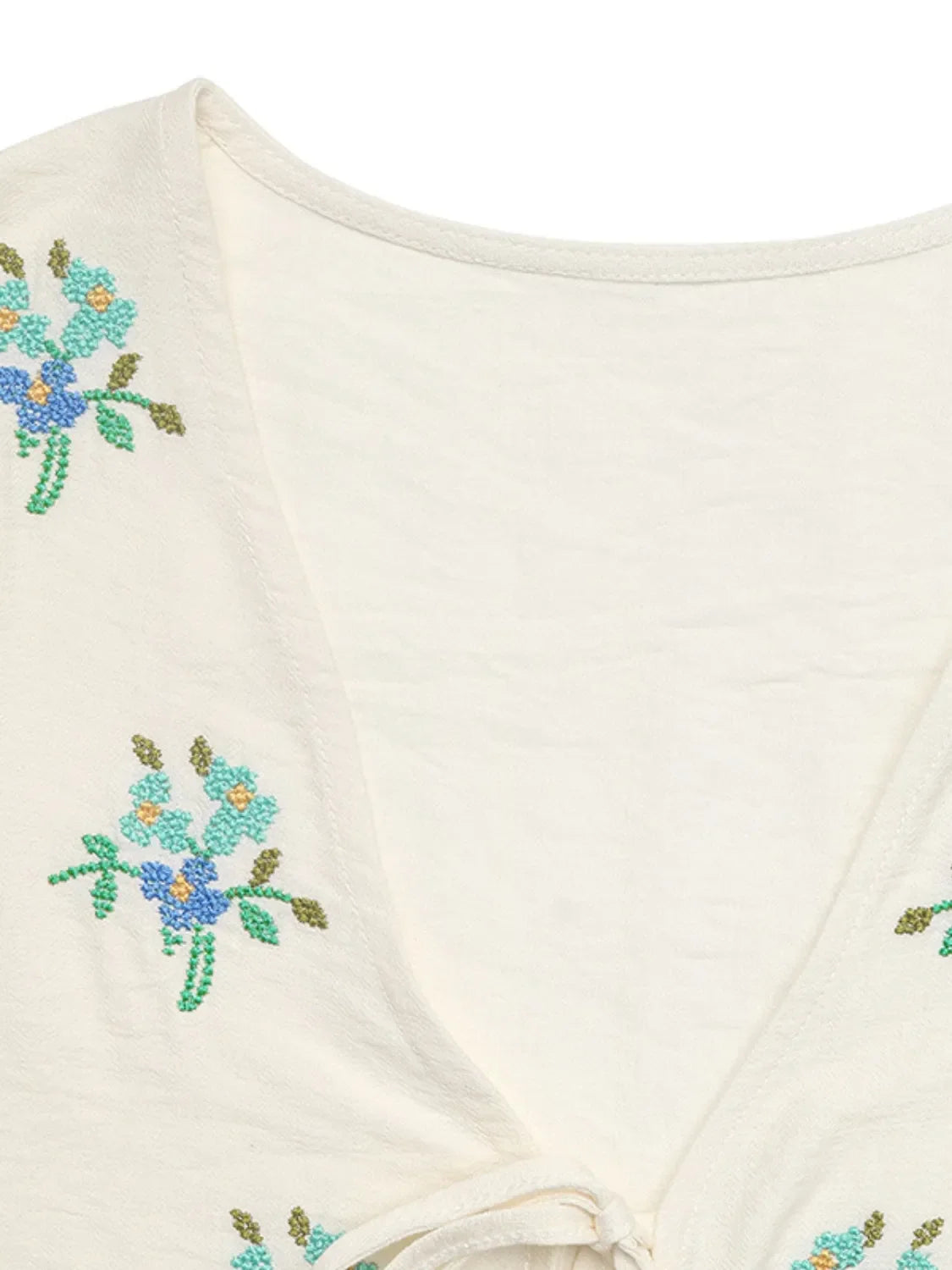 Embroidered V-Neck Short Sleeve Shirt