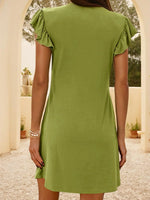 V-Neck Ruffle Sleeve Mini Dress