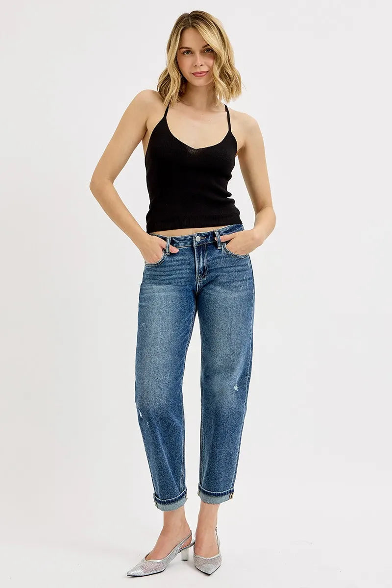 RISEN Full Size Low Rise Crop Boyfriend Jeans Plus Size - Ladyez