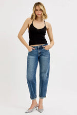RISEN Full Size Low Rise Crop Boyfriend Jeans Plus Size - Ladyez