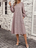 Leopard Balloon Sleeve Midi Dress