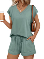 Casual V-Neck T-Shirt and Shorts Set