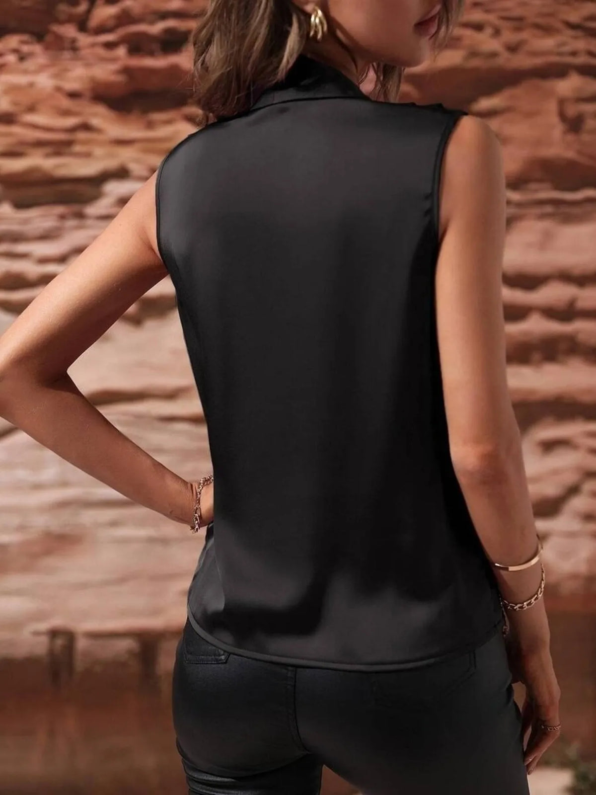 Sleeveless Wrap Draped Blouse - Ladyez