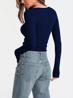 Contrast Trim Long Sleeve Top