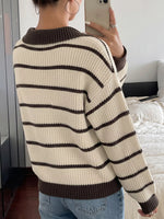 Striped Knit Polo Sweater