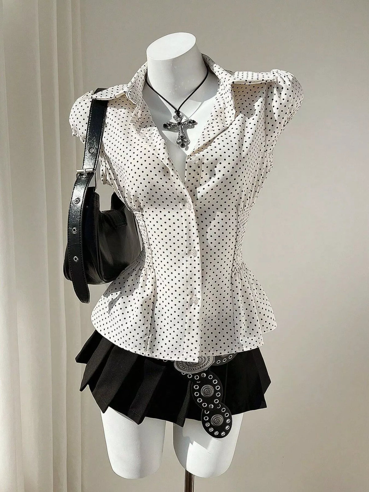 Polka Dot Cap Sleeve Blouse