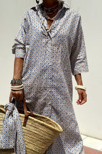 Tied Button Up Three-Quarter Sleeve Dress - Ladyez