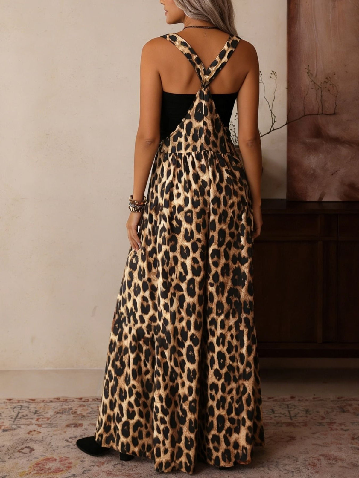 Leopard Print Wide Leg Overalls