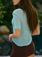 Notched Short Sleeve Knit Top