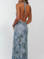 Floral Halter Neck Deep V Maxi Dress - Ladyez
