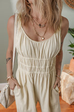 Ruched Sleeveless Wide Leg Jumpsuit - Ladyez