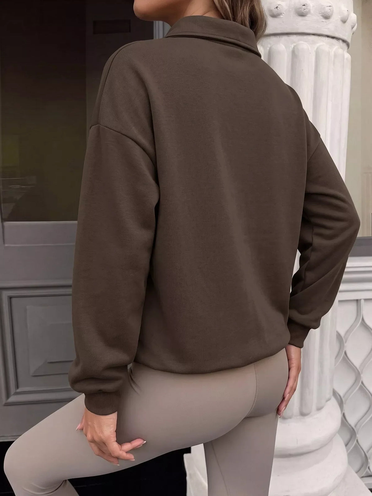 Polo Collar Dropped Shoulder Sweatshirt