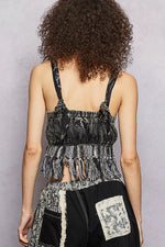 POL Lace-Up Fringe Hem Tank with Lace Detail