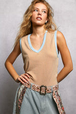 POL V-Neck Contrast Ribbed Sleeveless Tank