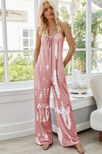 Shiny Tie-Dye Spaghetti Strap Jumpsuit with Pockets - Ladyez
